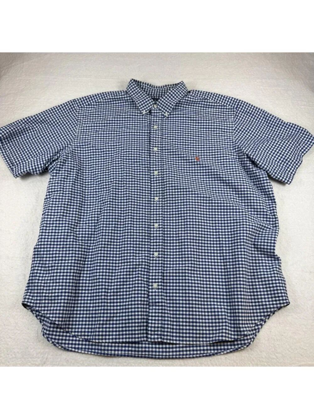 Ralph Lauren Shirt Mens Size 2XB Blue Check Classic Fit Short Sleeve Button Down